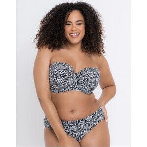 NWT Curvy Kate Sundown Balcony Bikini Top US 32G | UK 32F Black Print Multiway